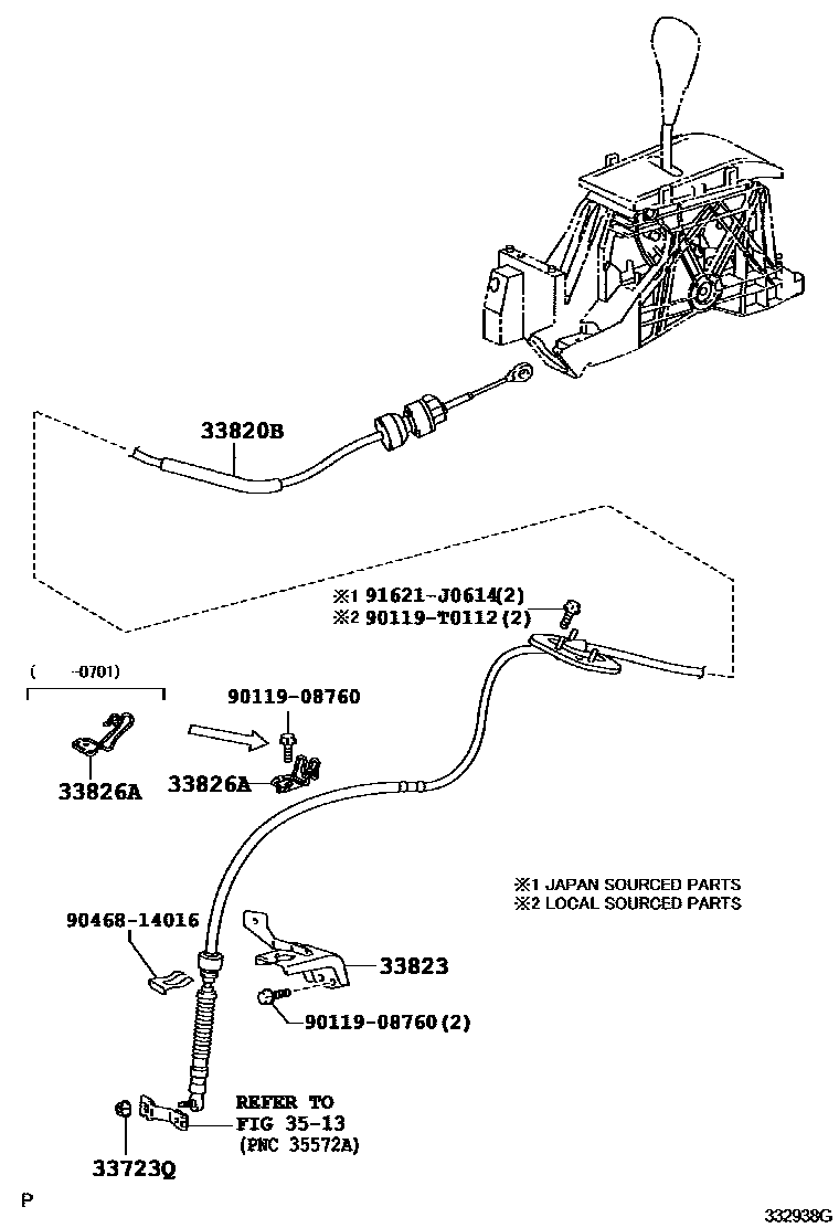 Toyota CAMRY Shift Lever & Retainer EPC diagram — 332938G