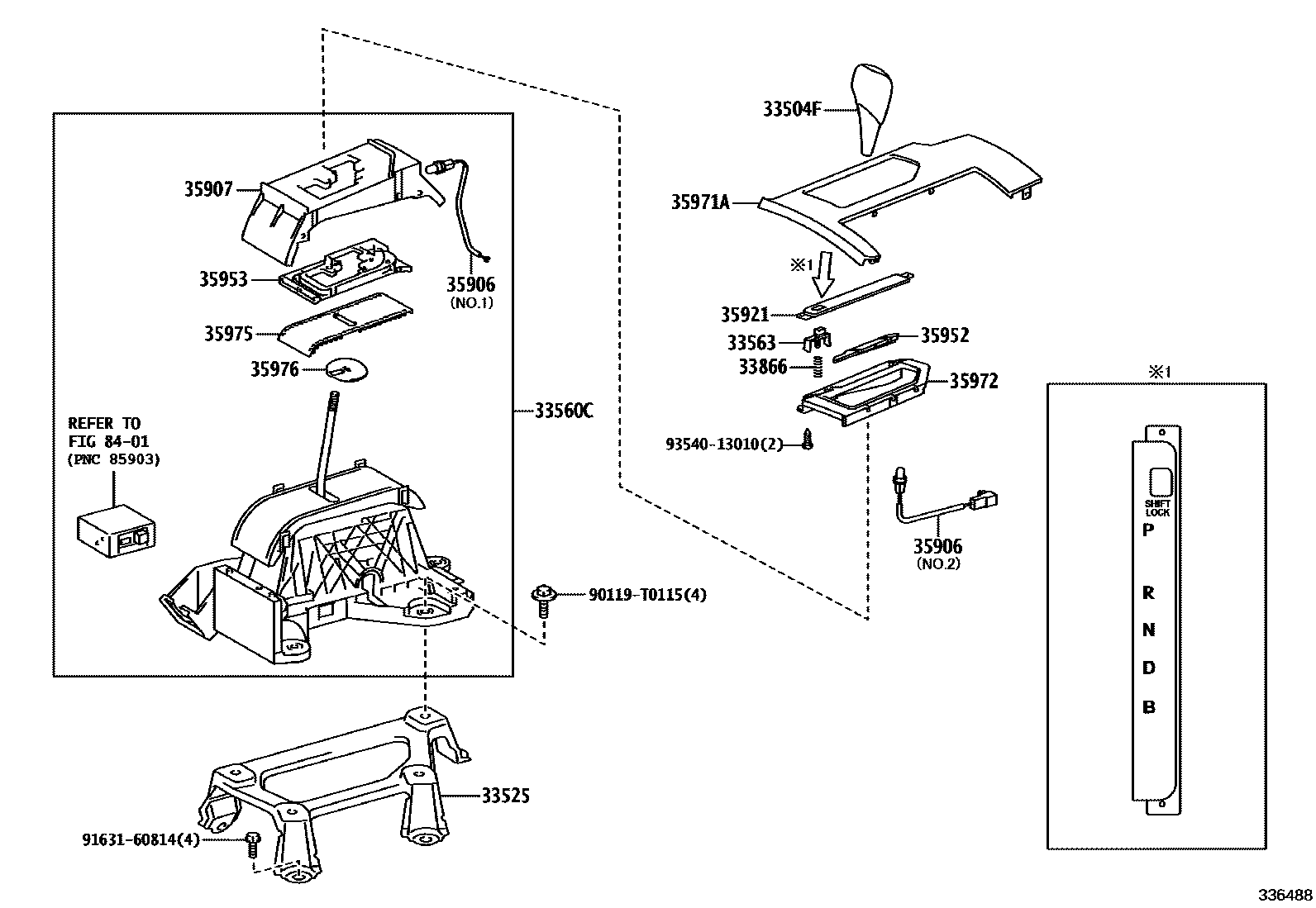 Toyota CAMRY Shift Lever & Retainer EPC diagram — 336488