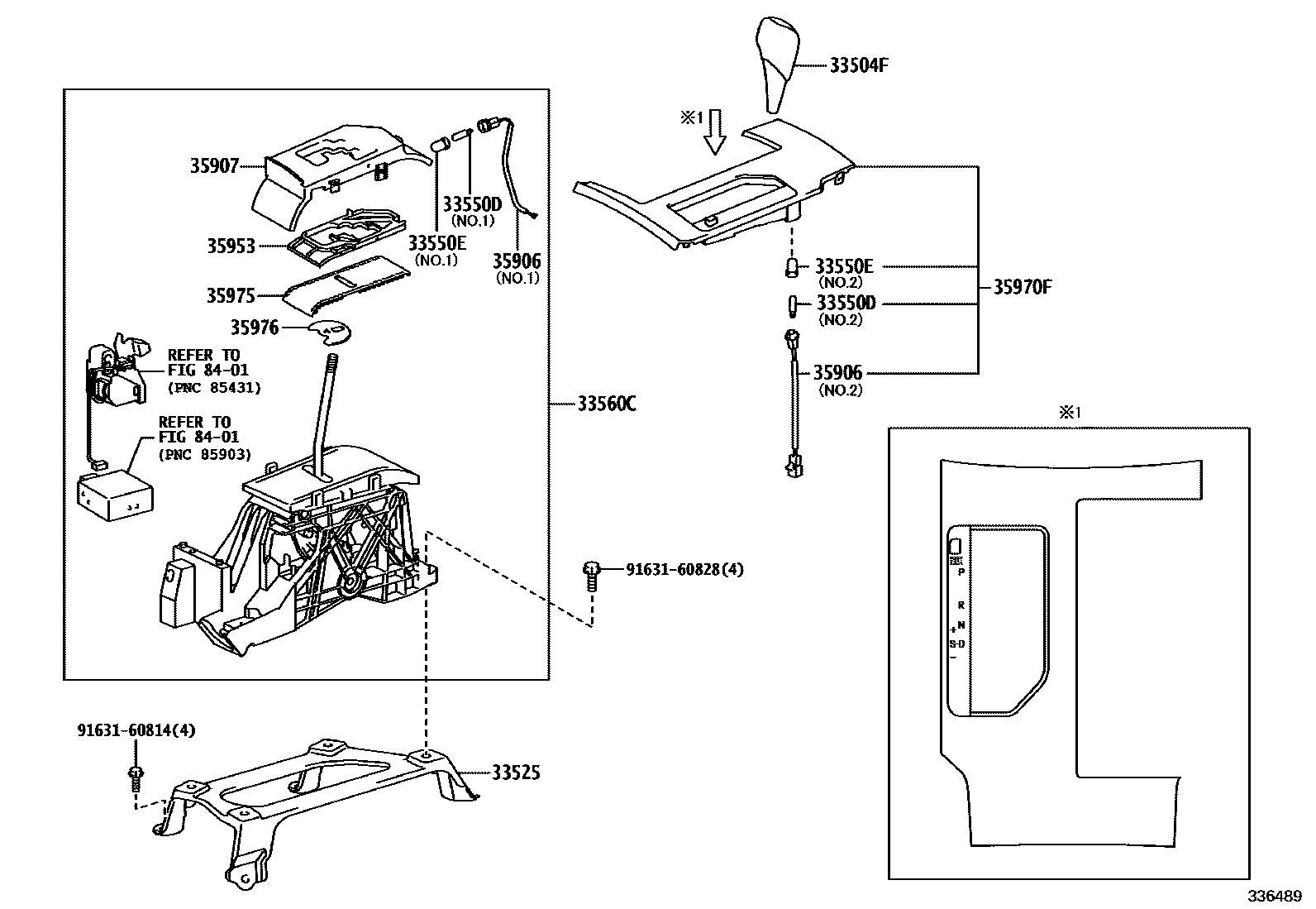Toyota CAMRY Shift Lever & Retainer EPC diagram — 336489