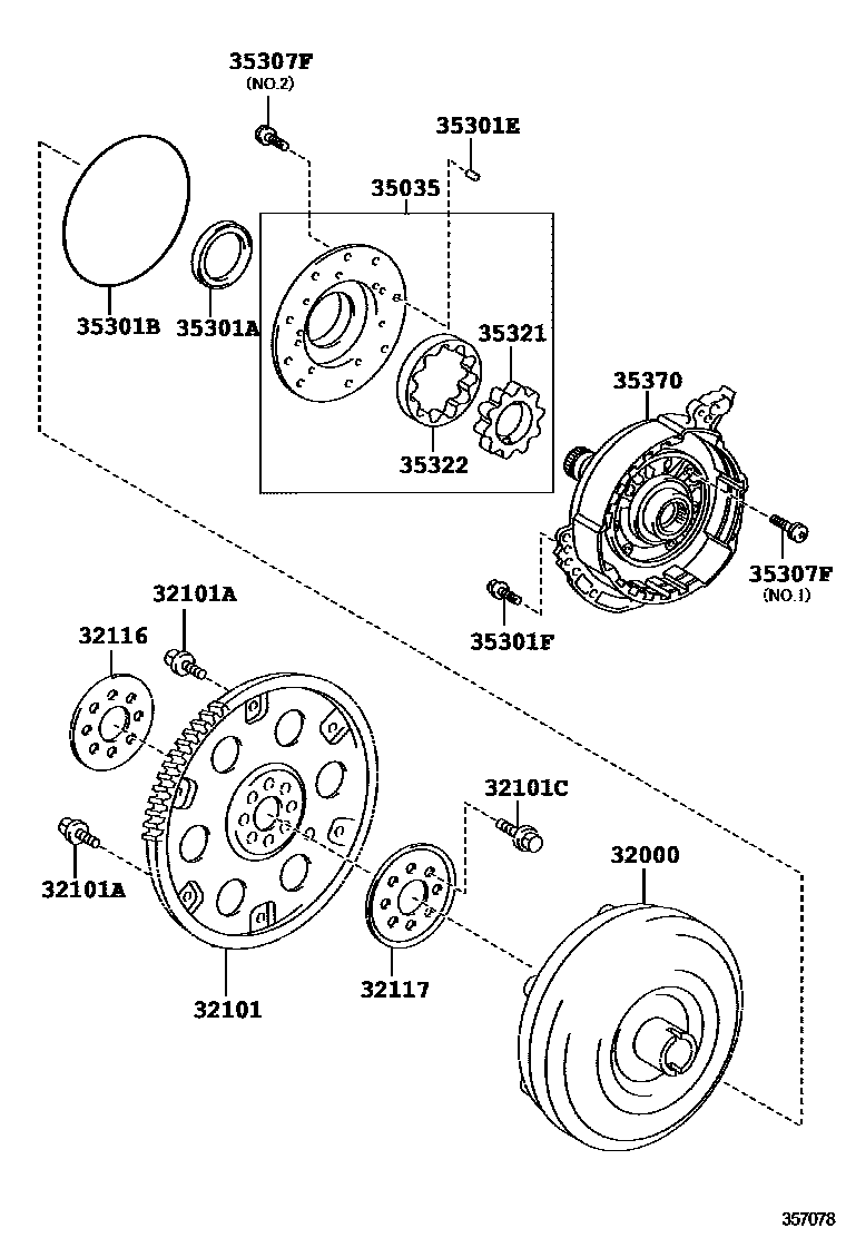 Toyota CAMRY 变矩器、前油泵和链条(ATM) EPC diagram — 357078