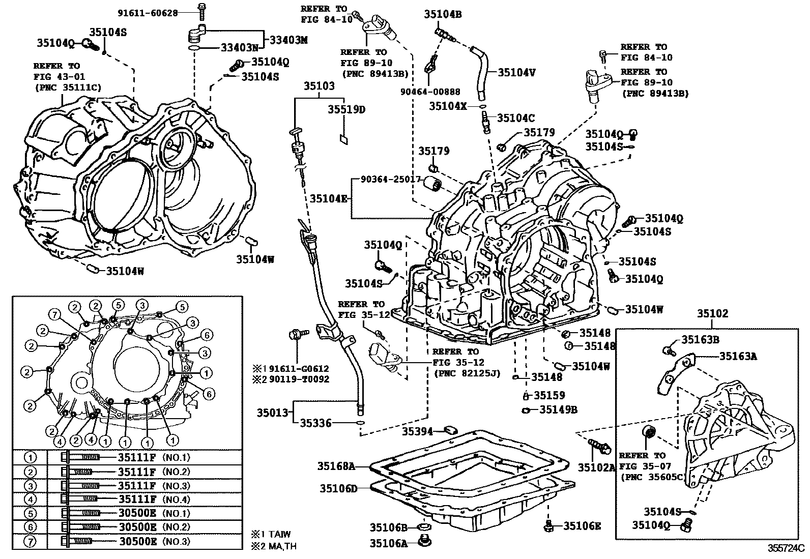 Toyota CAMRY 变速器壳和油底壳(ATM) EPC diagram — 355724C