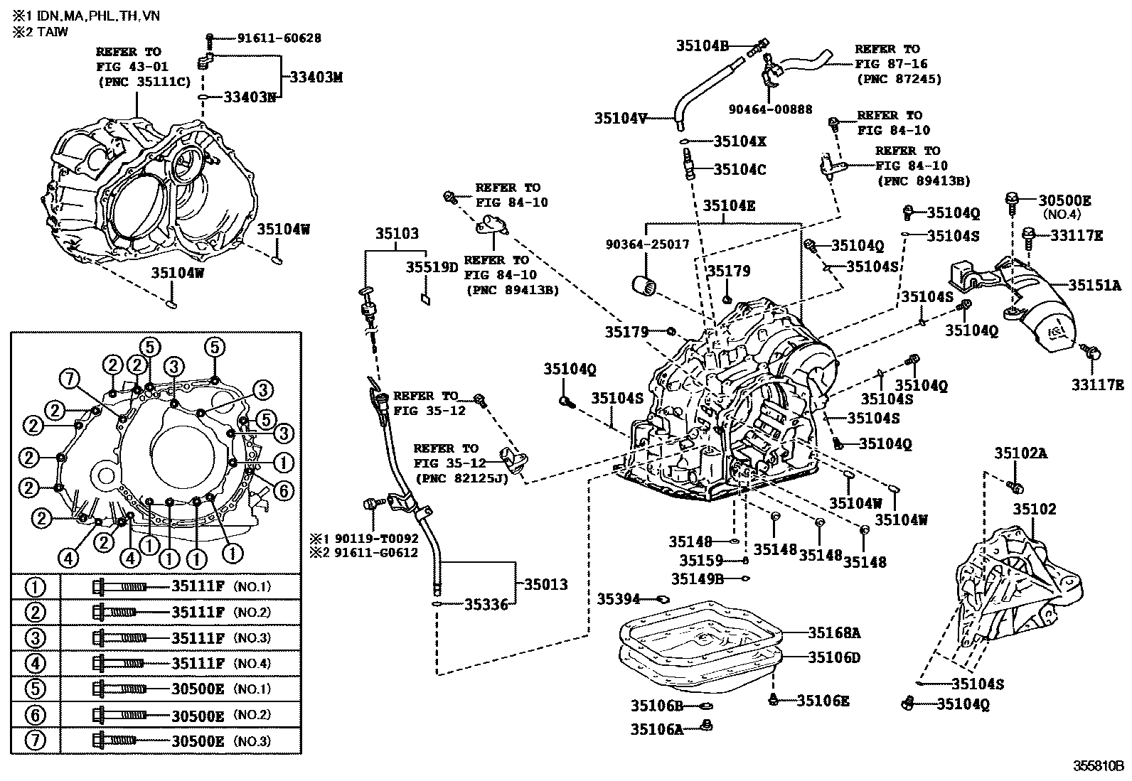 Toyota CAMRY 变速器壳和油底壳(ATM) EPC diagram — 355810B