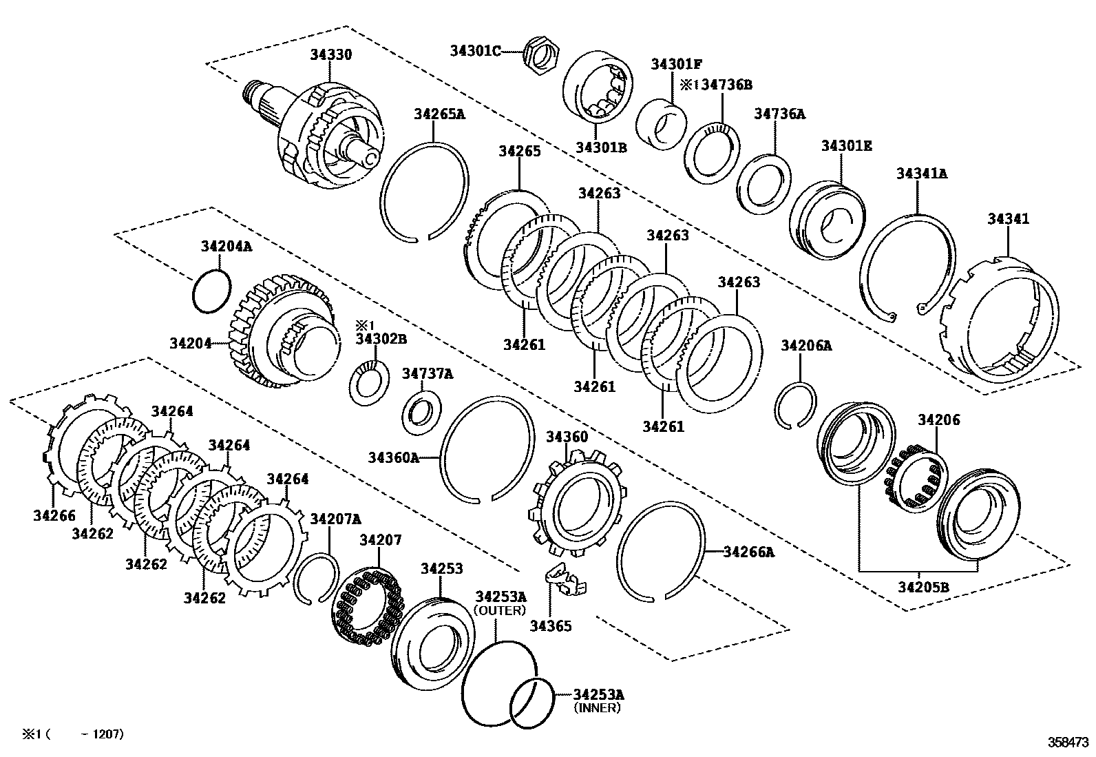 Toyota CAMRY 超速档齿轮(ATM) EPC diagram — 358473