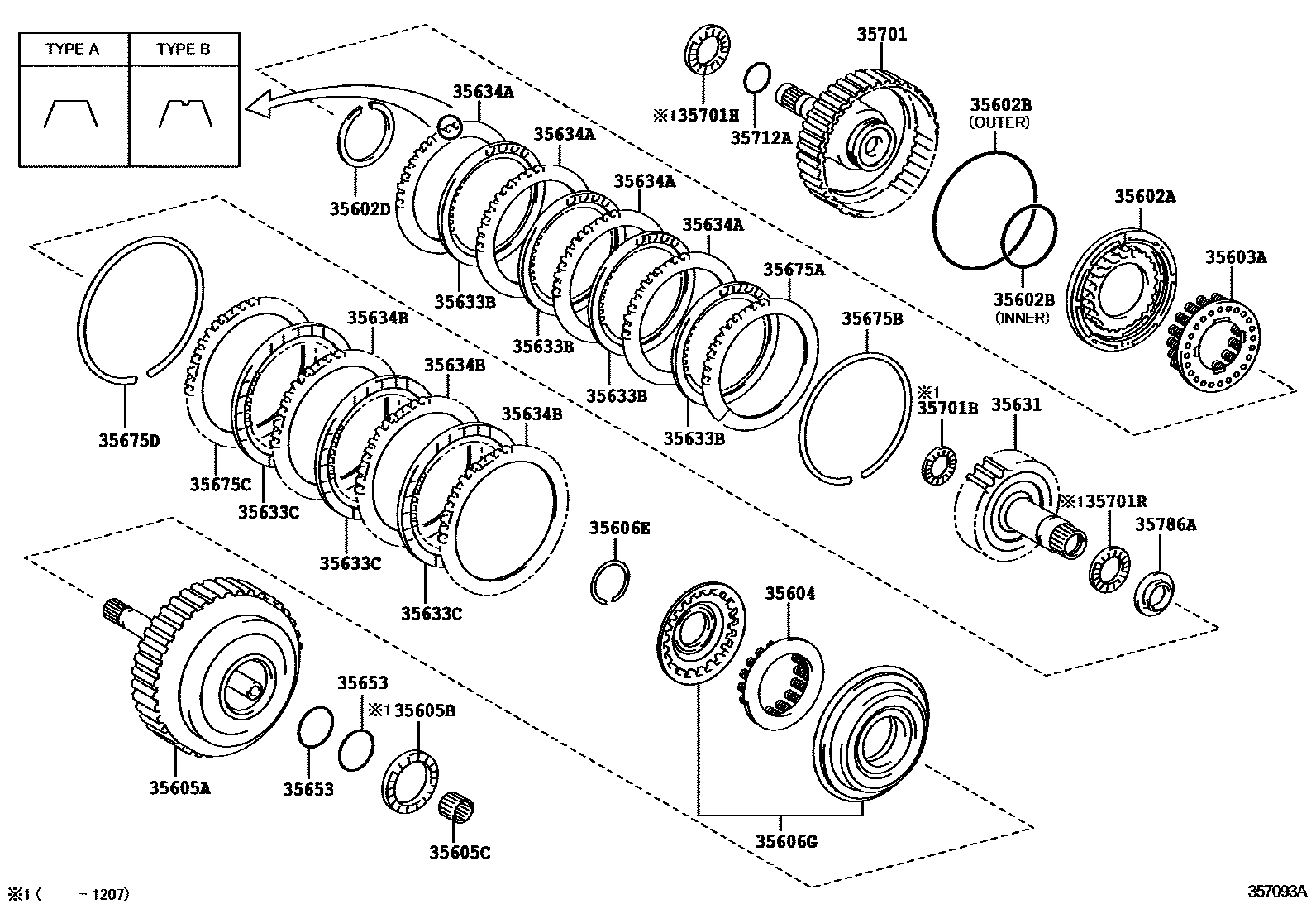Toyota CAMRY 制动带和多片式离合器(ATM) EPC diagram — 357093A