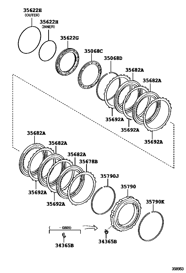 Toyota CAMRY 中央支架和行星太阳齿轮(ATM) EPC diagram — 356953