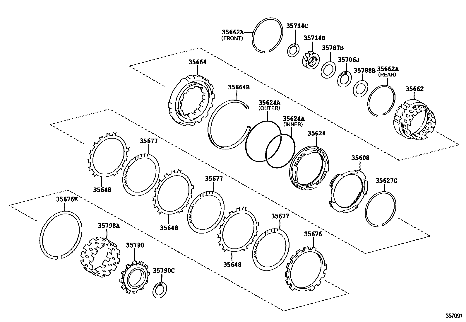 Toyota CAMRY 中央支架和行星太阳齿轮(ATM) EPC diagram — 357091
