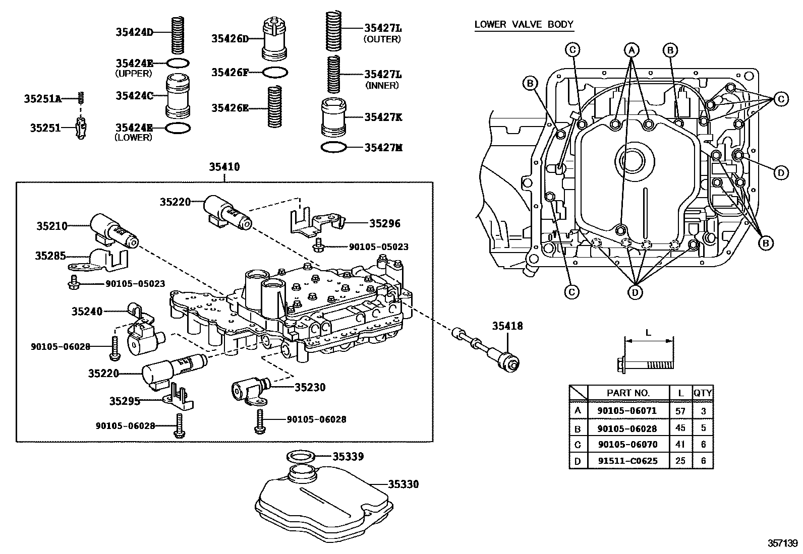 Toyota CAMRY 阀体和滤油网(ATM) EPC diagram — 357139