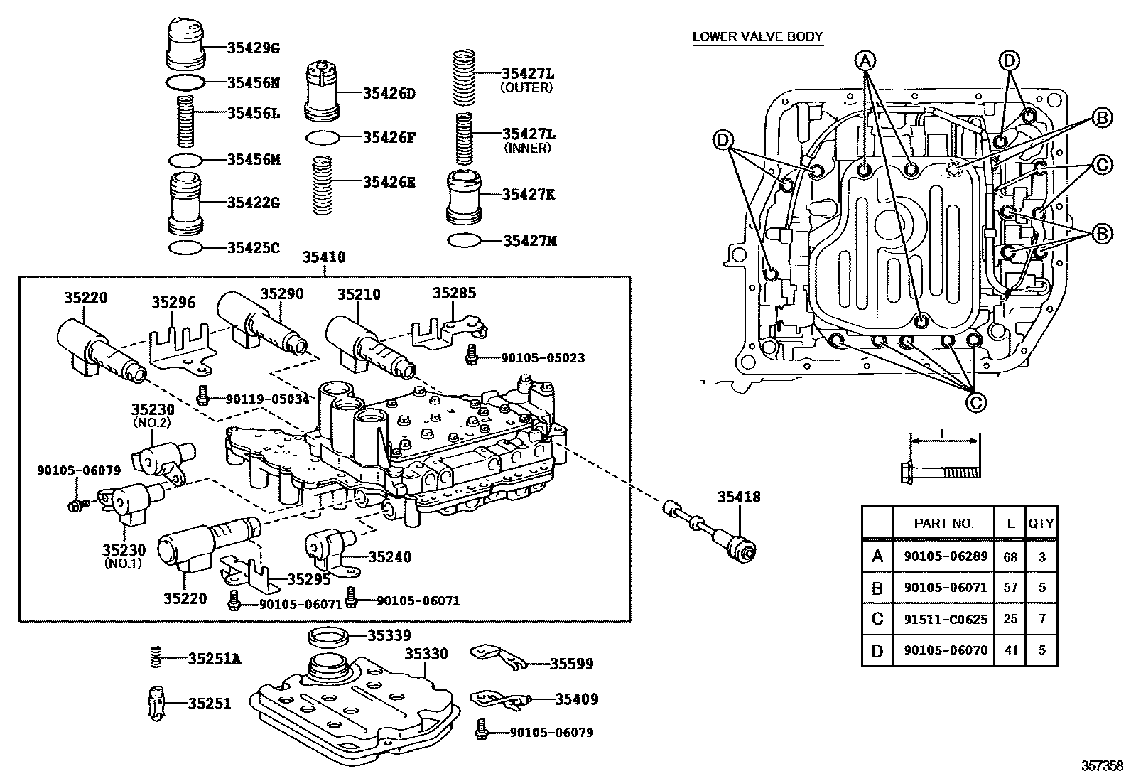 Toyota CAMRY 阀体和滤油网(ATM) EPC diagram — 357358