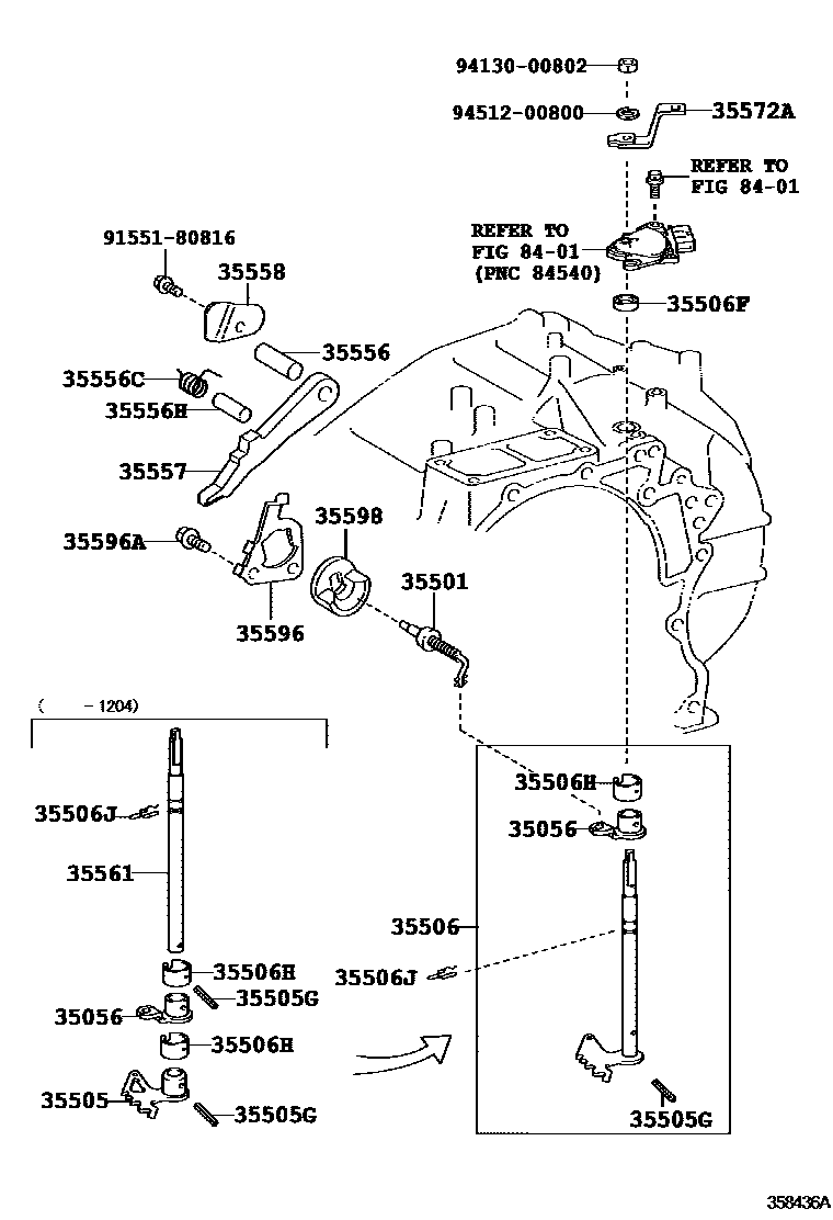 Toyota CAMRY 节气阀连杆和阀杆(ATM) EPC diagram — 358436A