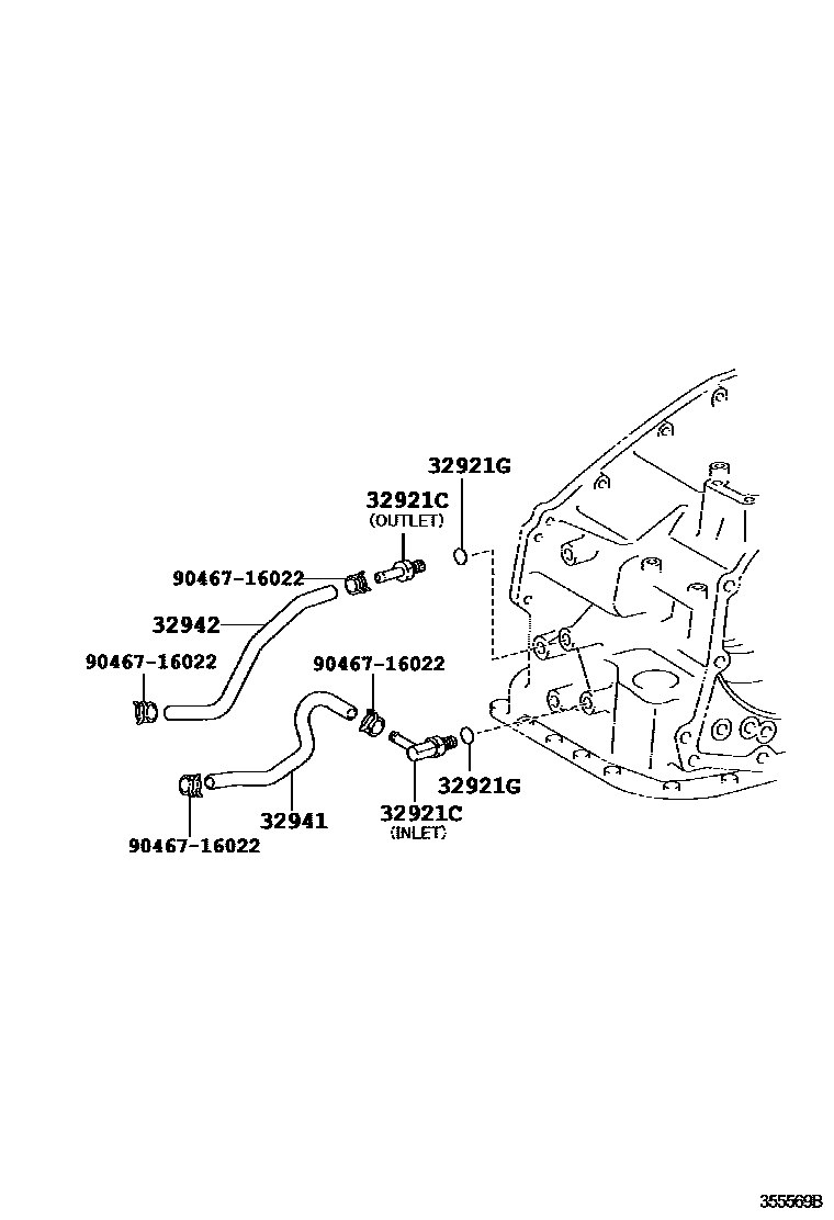 Toyota CAMRY 变速器油冷却器和配管(ATM) EPC diagram — 355569B