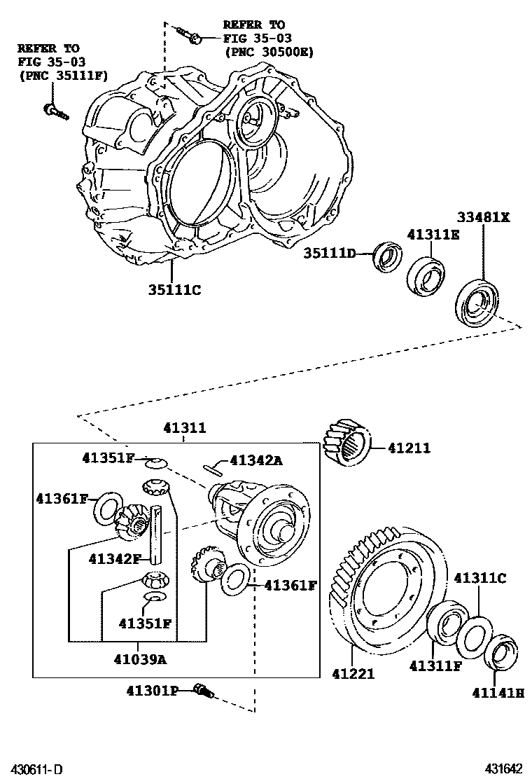 Toyota CAMRY 前桥壳和差速器 EPC diagram — 431642