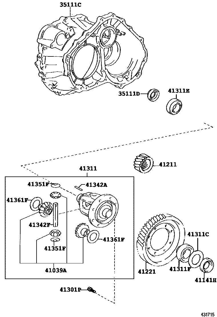 Toyota CAMRY 前桥壳和差速器 EPC diagram — 431715