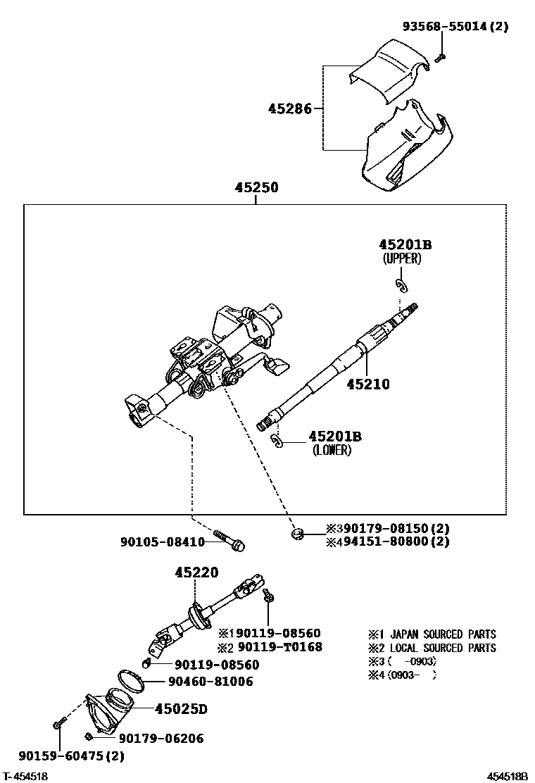 Toyota CAMRY Steering Column & Shaft EPC diagram — 454518B