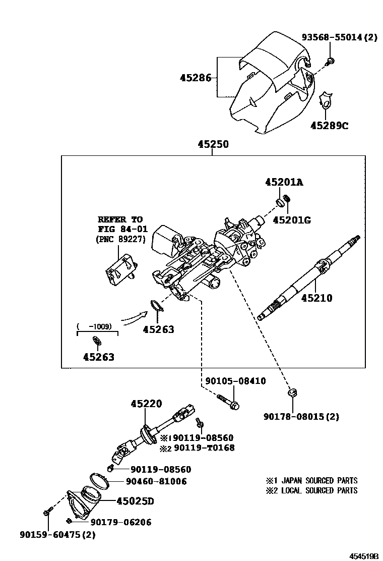 Toyota CAMRY Steering Column & Shaft EPC diagram — 454519B