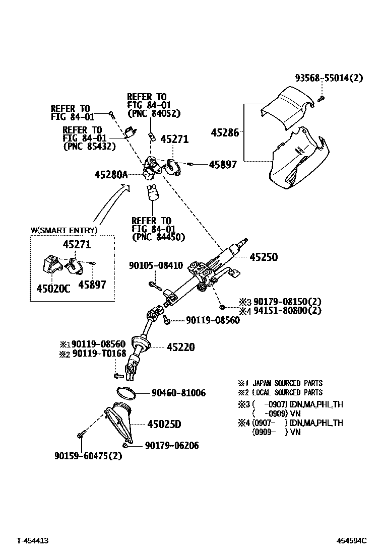 Toyota CAMRY Steering Column & Shaft EPC diagram — 454594C