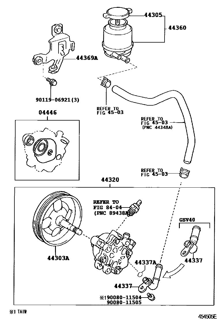 Toyota CAMRY 叶片泵和储油罐(动力转向) EPC diagram — 454505E
