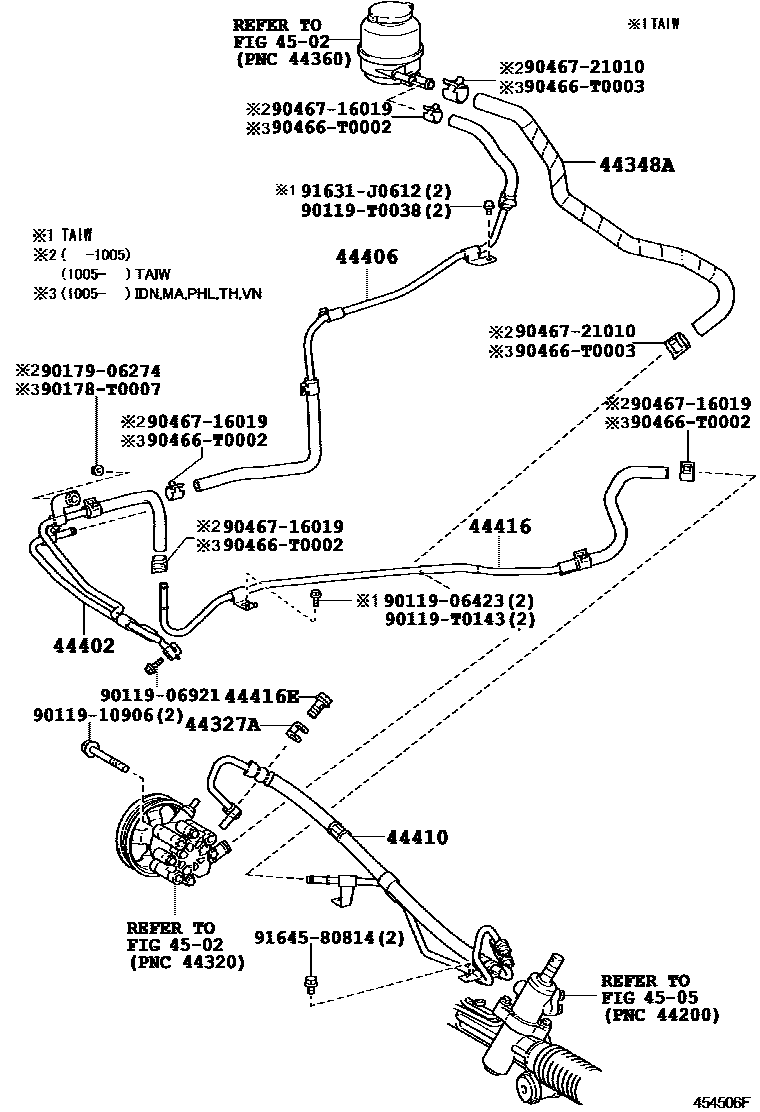 Toyota CAMRY 动力转向配管 EPC diagram — 454506F