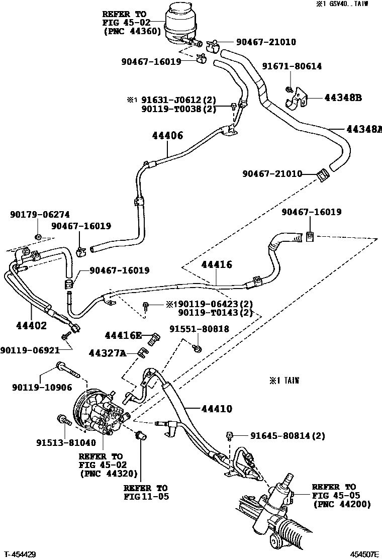 Toyota CAMRY 动力转向配管 EPC diagram — 454507E