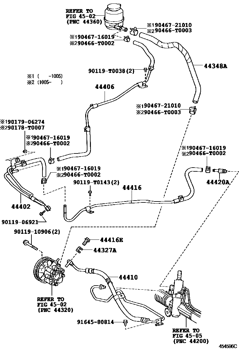 Toyota CAMRY 动力转向配管 EPC diagram — 454596C
