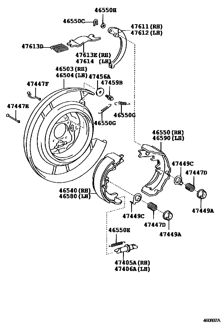 Toyota CAMRY Parking Brake & Cable EPC diagram — 460807A