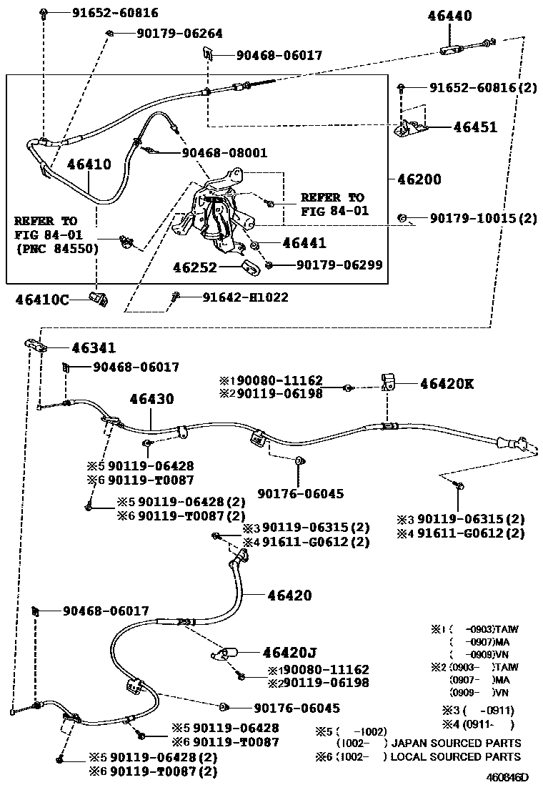 Toyota CAMRY Parking Brake & Cable EPC diagram — 460846D