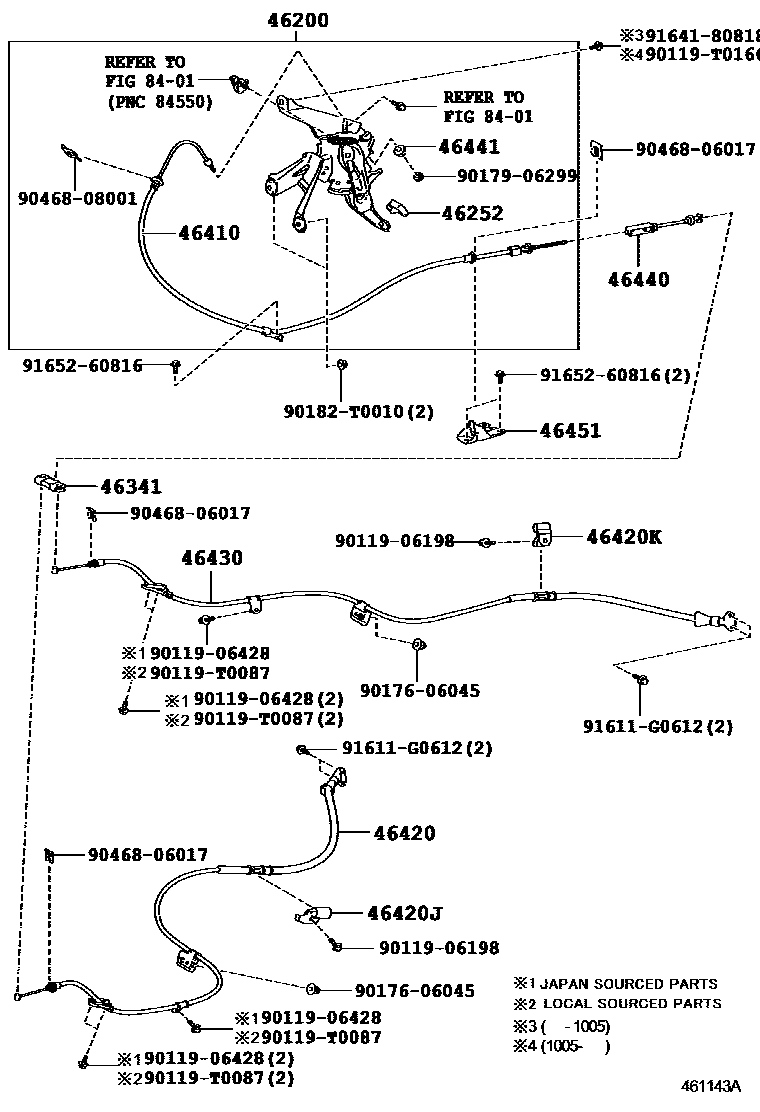 Toyota CAMRY Parking Brake & Cable EPC diagram — 461143A