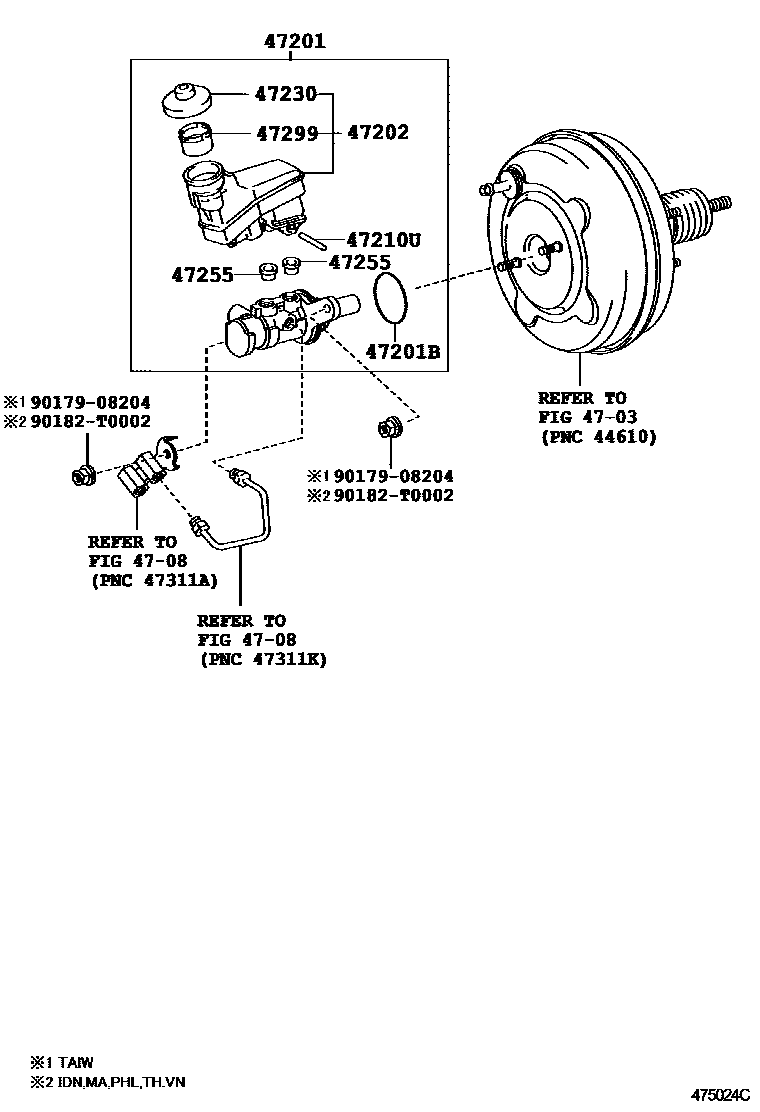 Toyota CAMRY 制动总泵 EPC diagram — 475024C