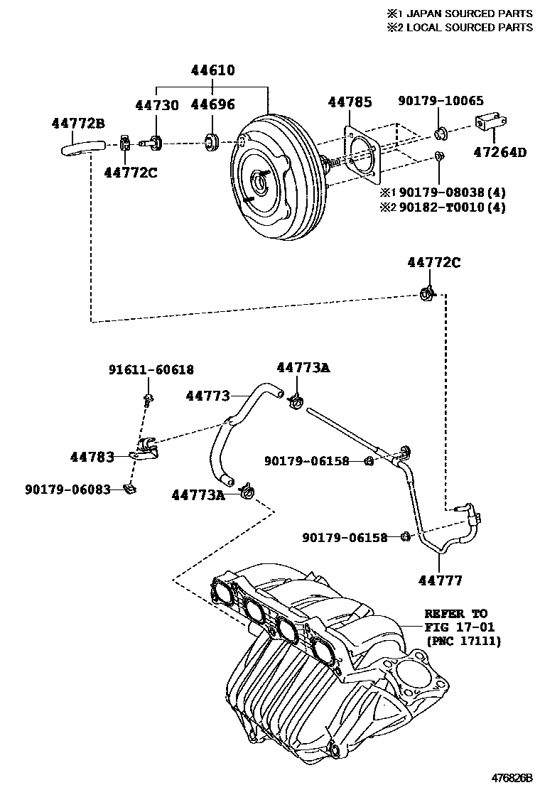 Toyota CAMRY 制动助力器和真空管 EPC diagram — 476826B