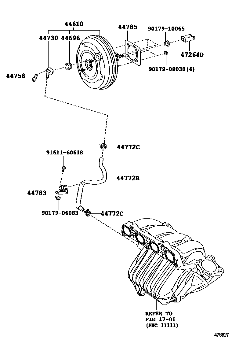 Toyota CAMRY 制动助力器和真空管 EPC diagram — 476827