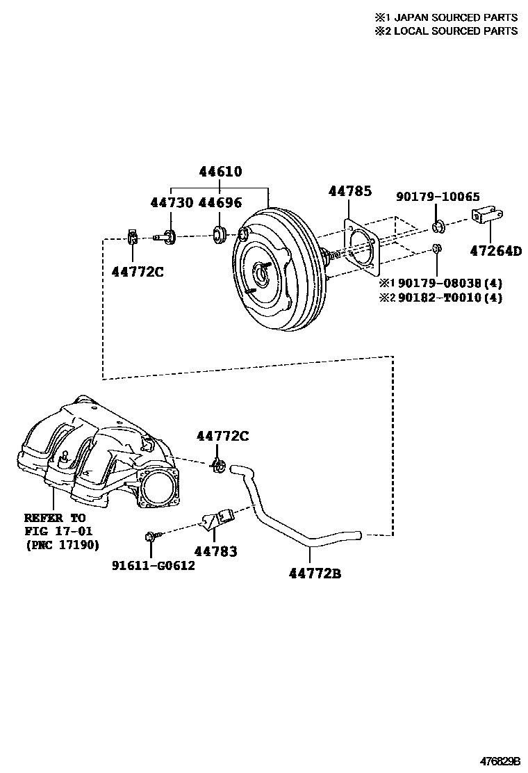 Toyota CAMRY 制动助力器和真空管 EPC diagram — 476829B
