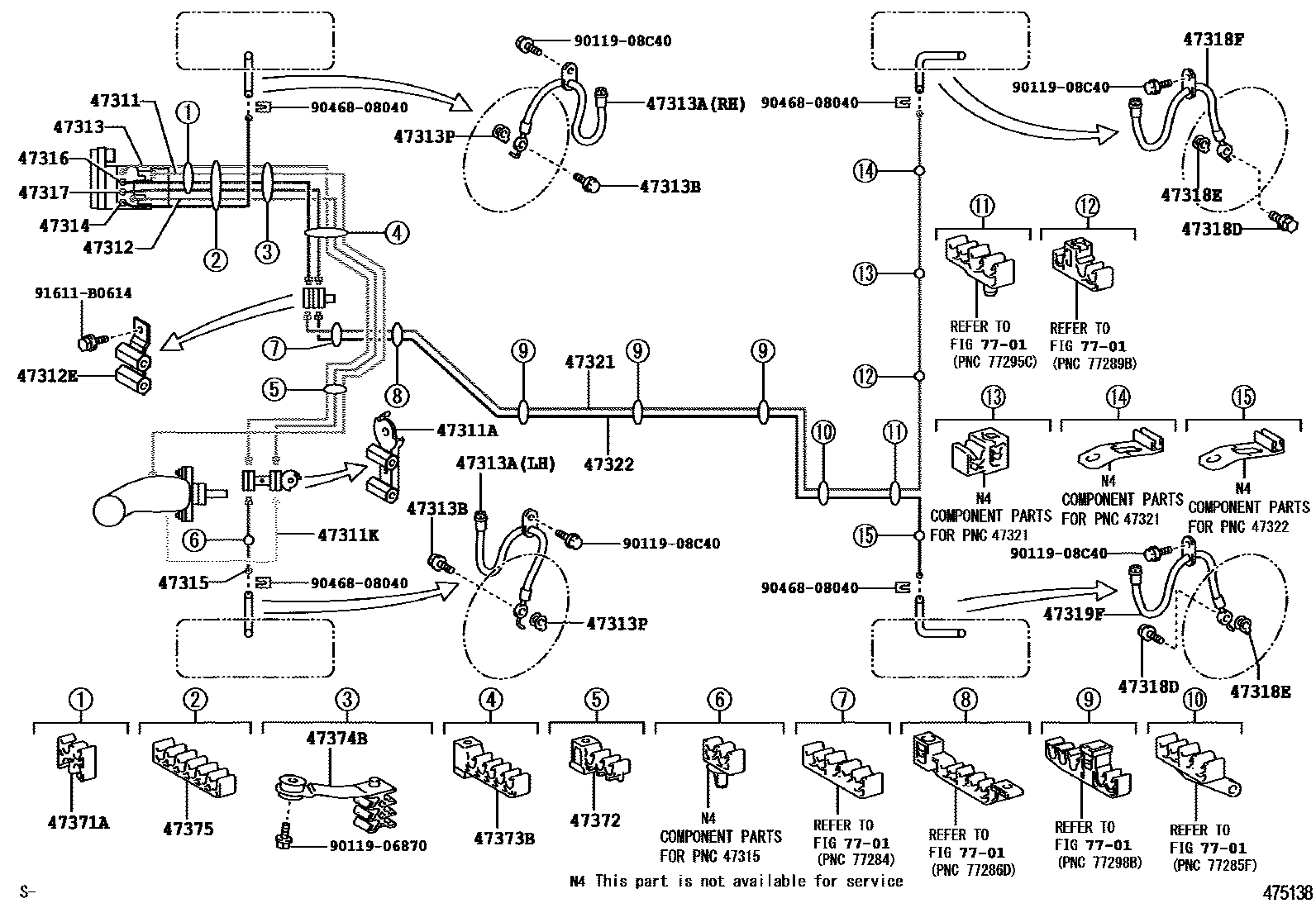 Toyota CAMRY 制动配管和卡箍 EPC diagram — 475138