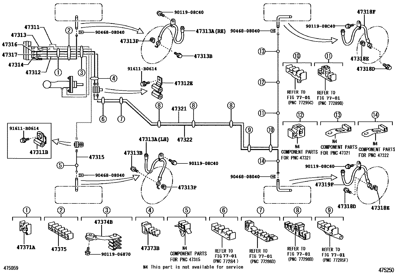 Toyota CAMRY 制动配管和卡箍 EPC diagram — 475250