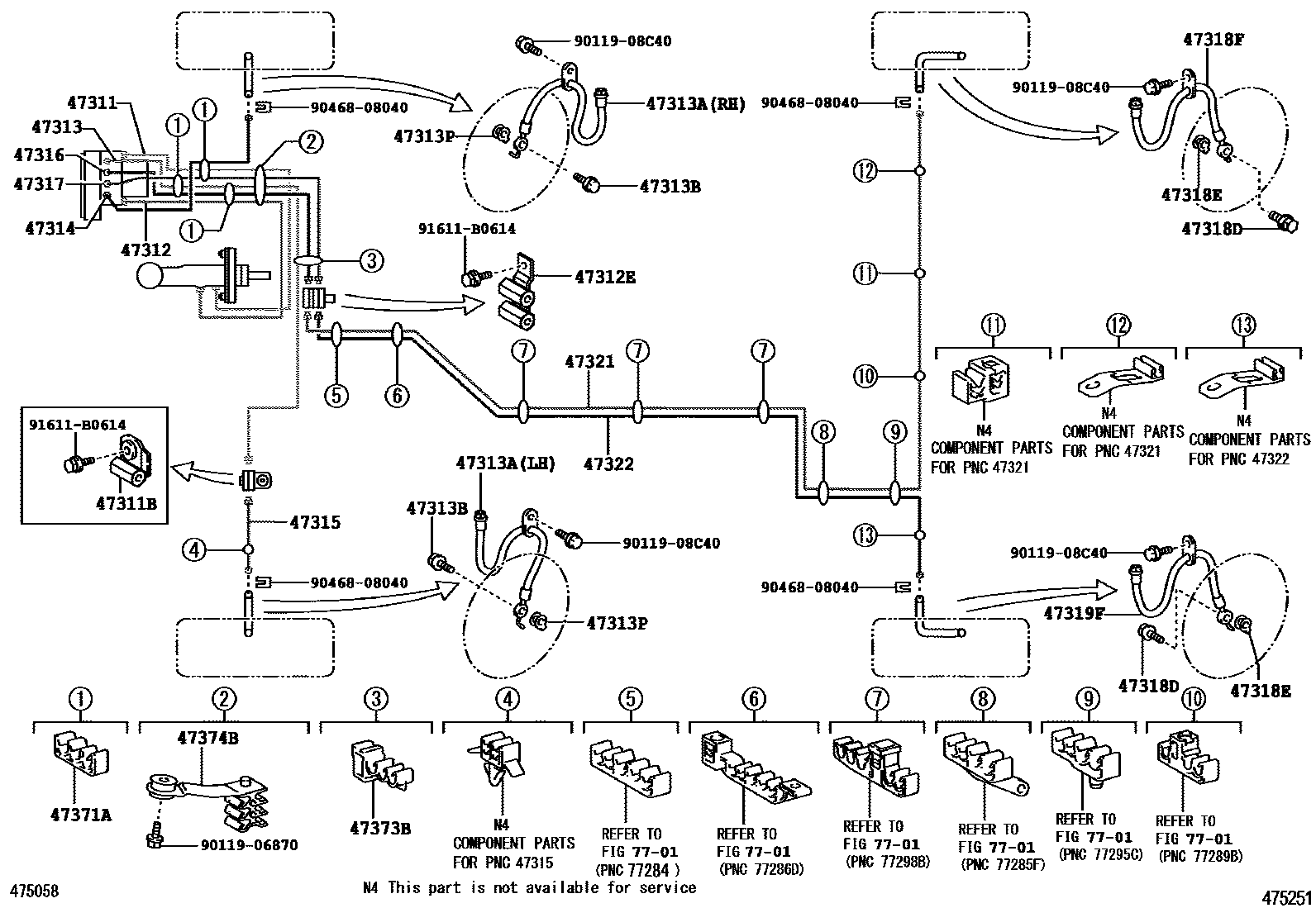 Toyota CAMRY 制动配管和卡箍 EPC diagram — 475251