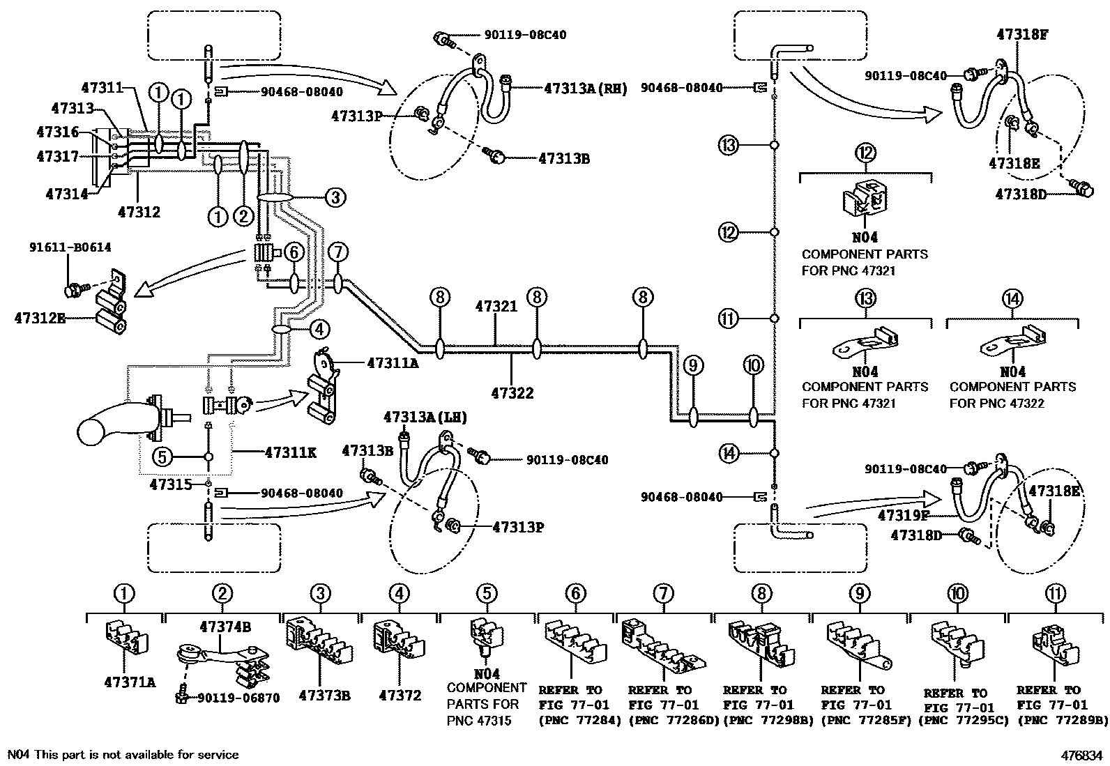 Toyota CAMRY 制动配管和卡箍 EPC diagram — 476834