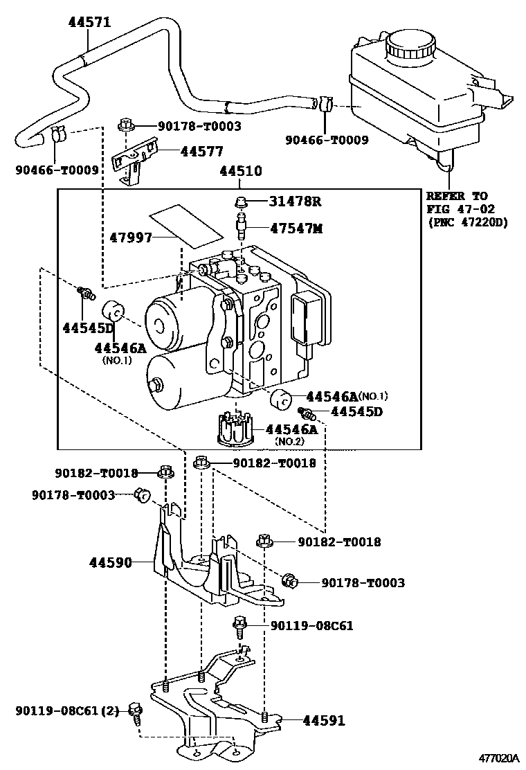 Toyota CAMRY 制动配管和卡箍 EPC diagram — 477020A