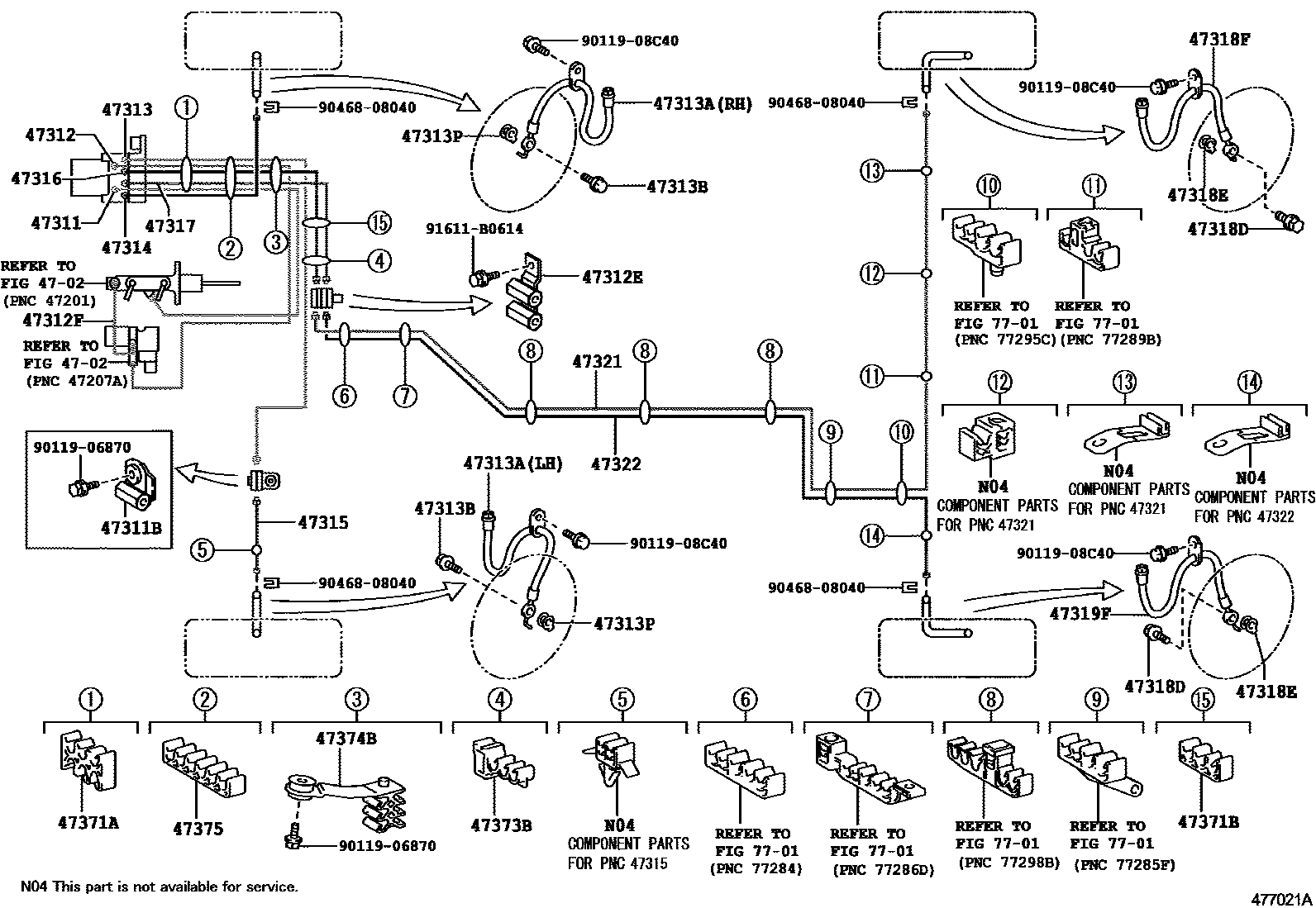 Toyota CAMRY 制动配管和卡箍 EPC diagram — 477021A