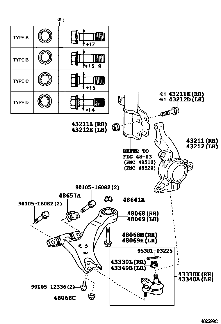 Toyota CAMRY 前桥控制臂和转向节 EPC diagram — 482299C
