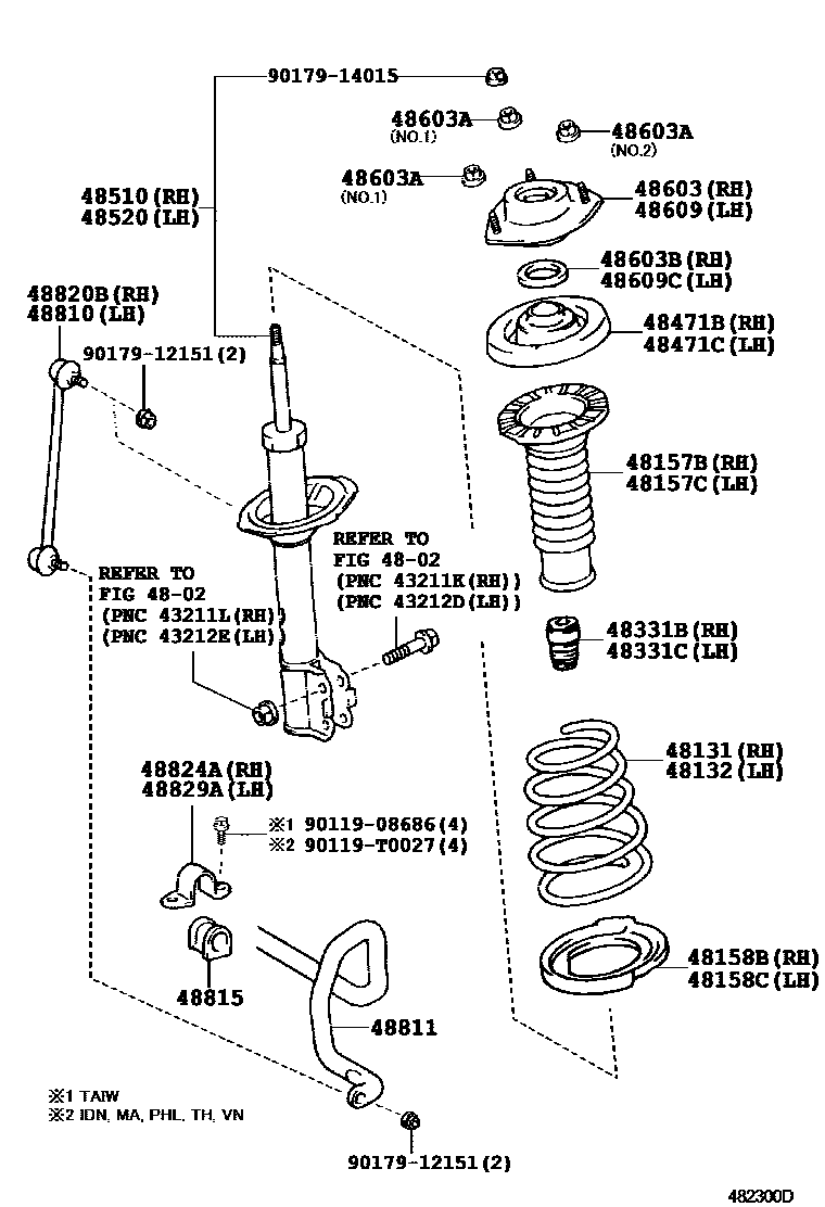 Toyota CAMRY Front Spring & Shock Absorber EPC diagram — 482300D