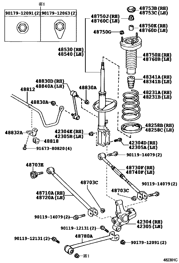 Toyota CAMRY Rear Spring & Shock Absorber EPC diagram — 482301D