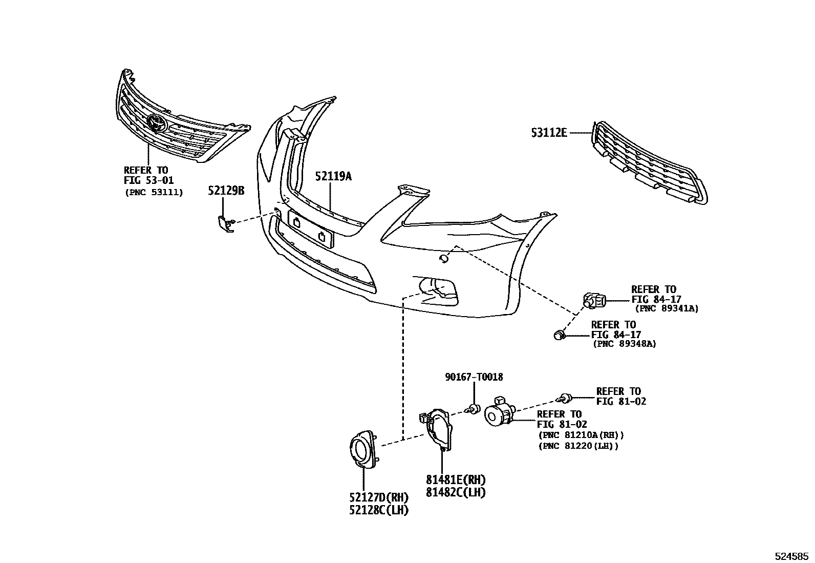 Toyota CAMRY 前保险杠及附件 EPC diagram — 524585