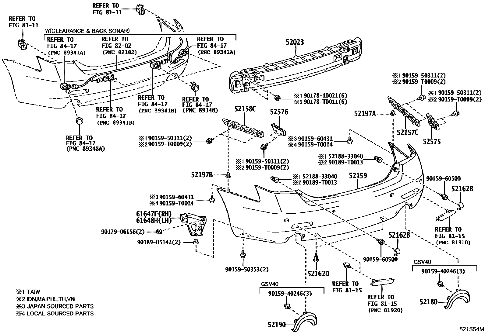 Toyota CAMRY 后保险杠及附件 EPC diagram — 521554M