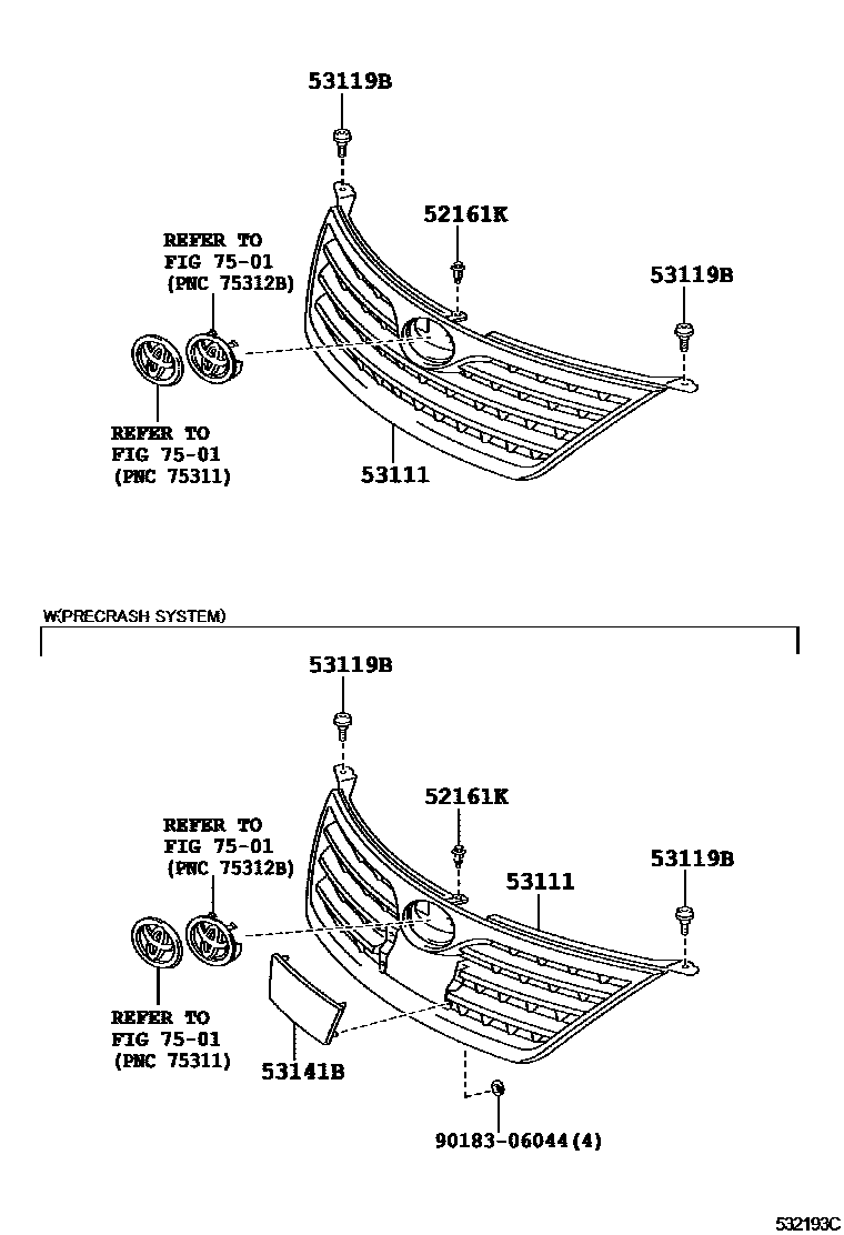 Toyota CAMRY radiator grille EPC diagram — 532193C