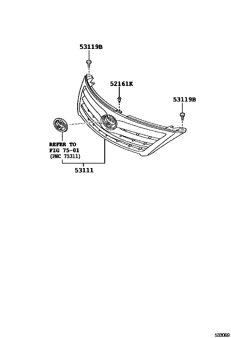 Toyota CAMRY radiator grille EPC diagram — 533069