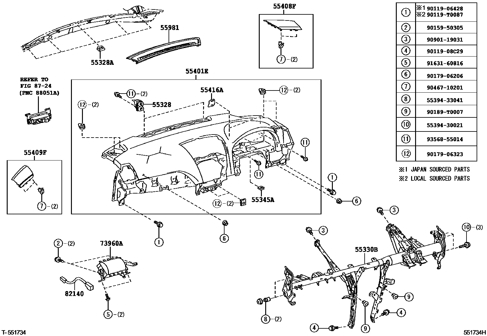 Toyota CAMRY 仪表板和手套箱 EPC diagram — 551734H