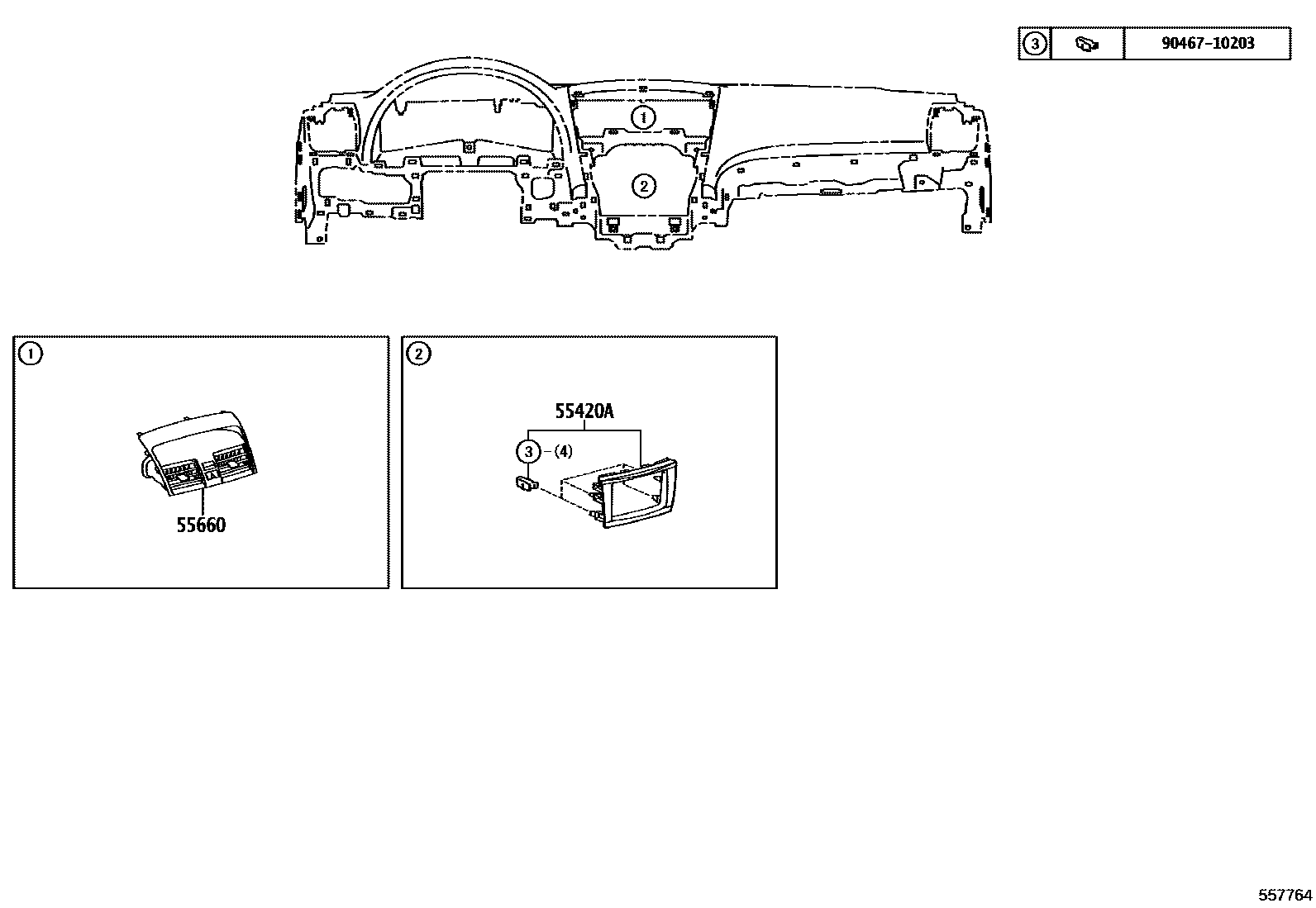 Toyota CAMRY 仪表板和手套箱 EPC diagram — 557764