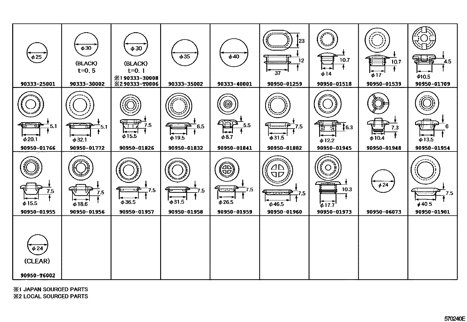 Toyota CAMRY hole plug EPC diagram — 570240E