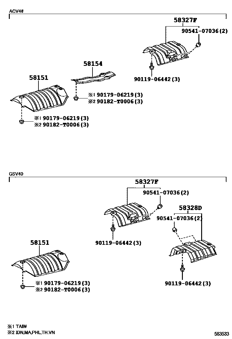 Toyota CAMRY 地板隔热垫 EPC diagram — 583533
