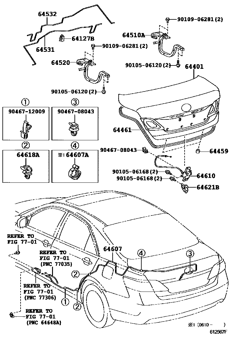 Toyota CAMRY 行李箱门和行李箱锁 EPC diagram — 612567F