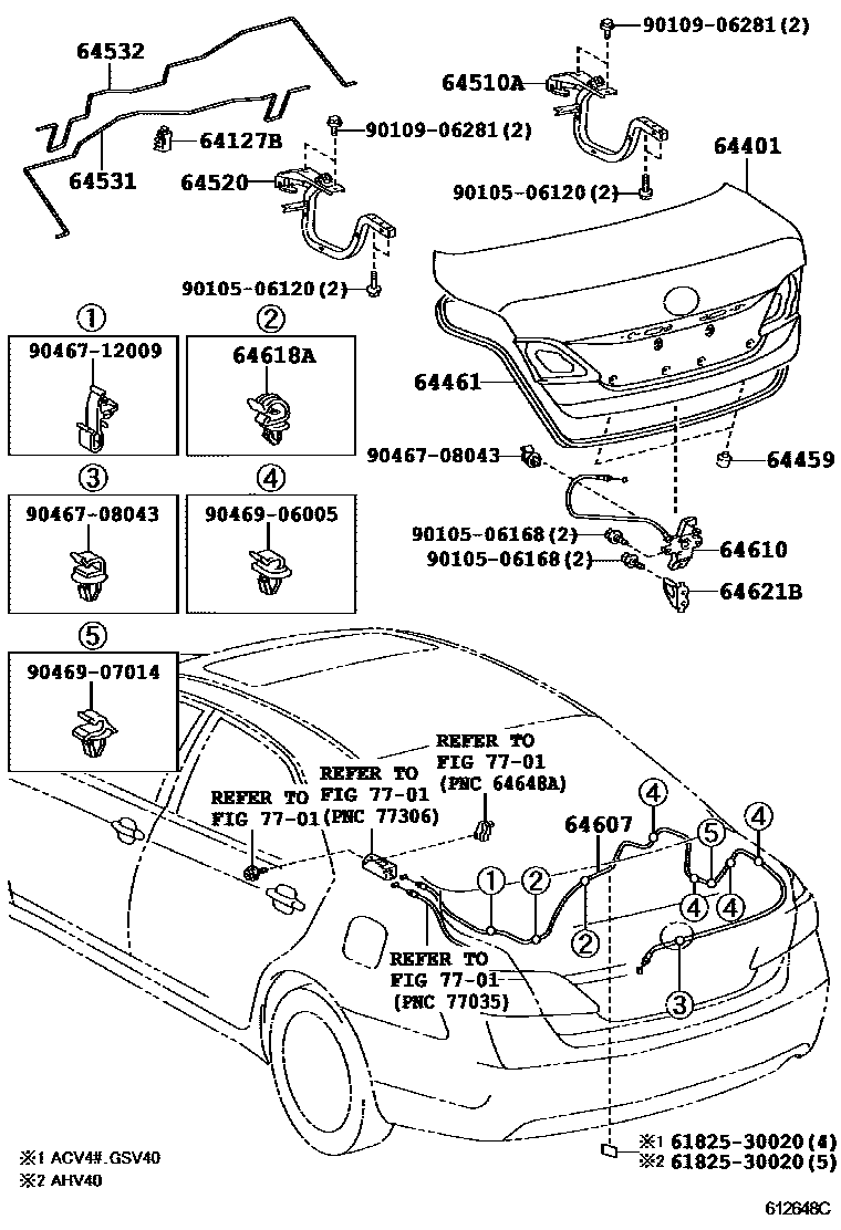 Toyota CAMRY 行李箱门和行李箱锁 EPC diagram — 612648C