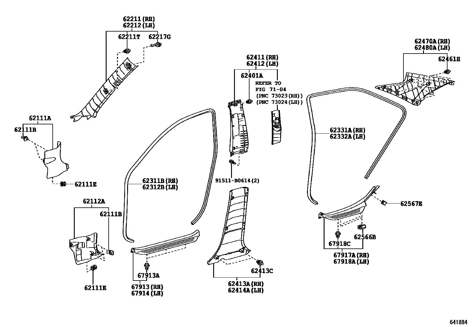 Toyota CAMRY 内饰板和车门防水胶条 EPC diagram — 641884